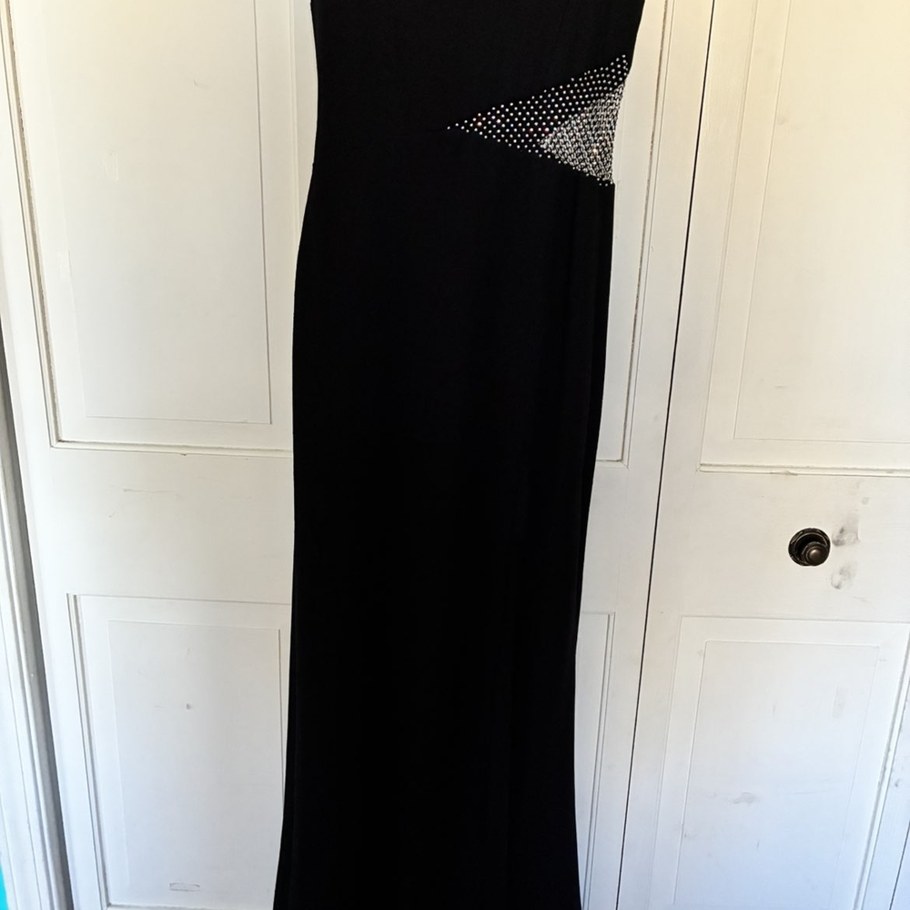 B Darlin Black One Shoulder Dress with Silver Accents